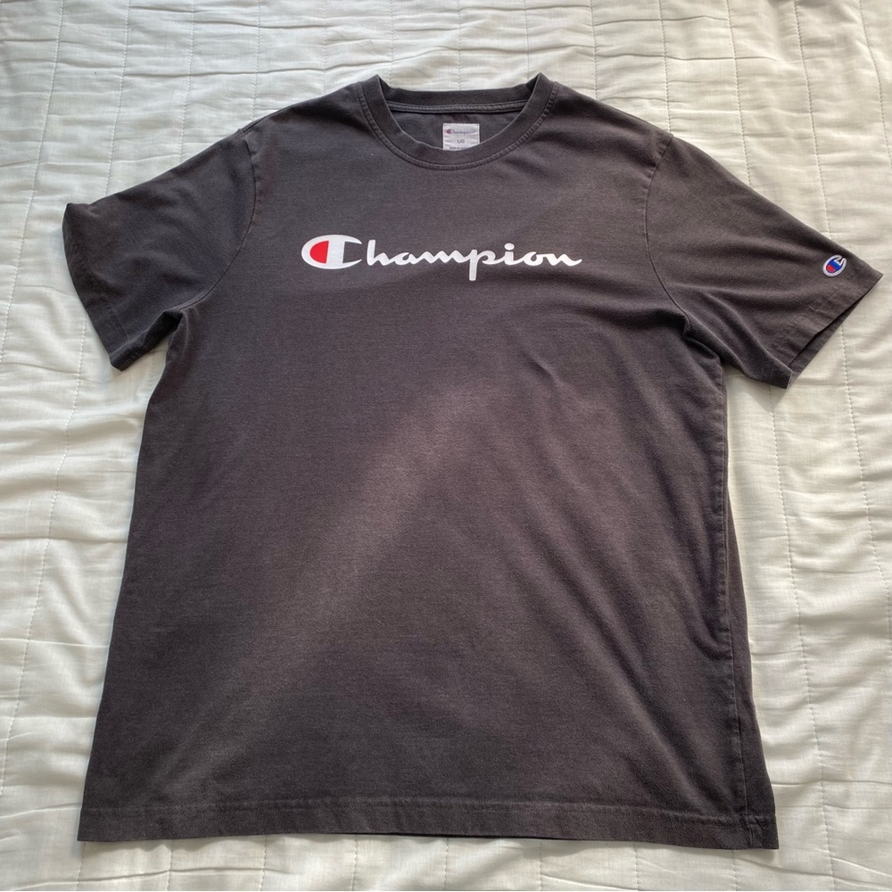 Champion Black Short-Sleeve Logo Tee with White Script